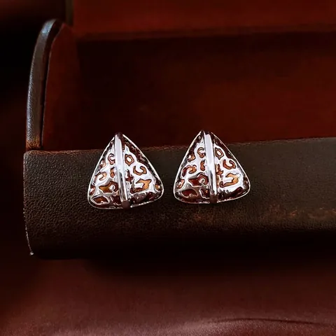 Triangle Leopard Print C-Shape Stud Earrings With 925 Sterling Silver Earring Post 14K Gold Plated Vintage