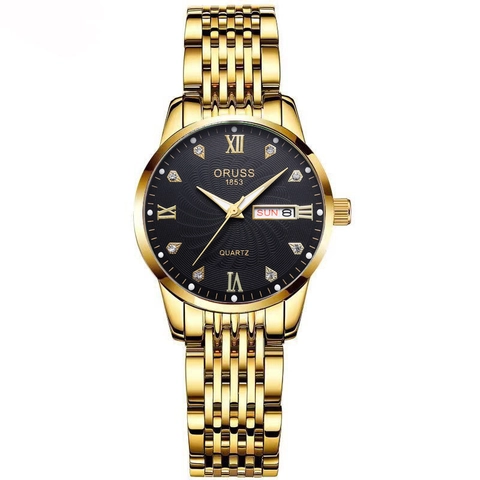 Orologio al Quarzo di Lusso da Donna in Lega di Acciaio Inossidabile Doppio Calendario Impermeabile Luminoso Strass Numeri Romani Business Casual Orologio da Polso