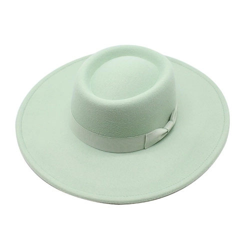 Elegant Wide Brim Boater Hat For Women Men Retro Woolen Felt Flat Top Hat With Ribbon Bow Autumn Winter Outdoor Warm