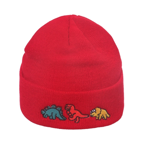 Knitted Beanie Hat Warm Acrylic Embroidered Dinosaur Heart Flame Pattern Winter Pullover Skull Cap Unisex