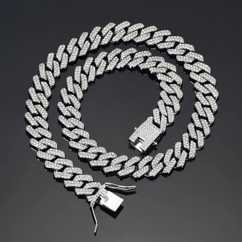 Collana Catena Cuban Link Rombo Lega Di Zinco Strass Iced Out Gioielli Hip Hop Per Uomini Donne