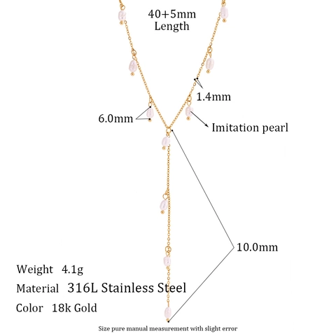 Collier En Y À Glands Acier Inoxydable 316L Plaqué Or 18K Künstliche Perles D'eau Douce Minimaliste Élégant Pour Femmes