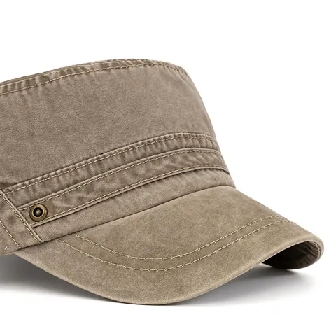 Cadet Pet Vintage Gewassen Katoen Flat Top Militaire Hoed Verstelbaar Outdoor Zonbescherming Ademend Distressed Stijl