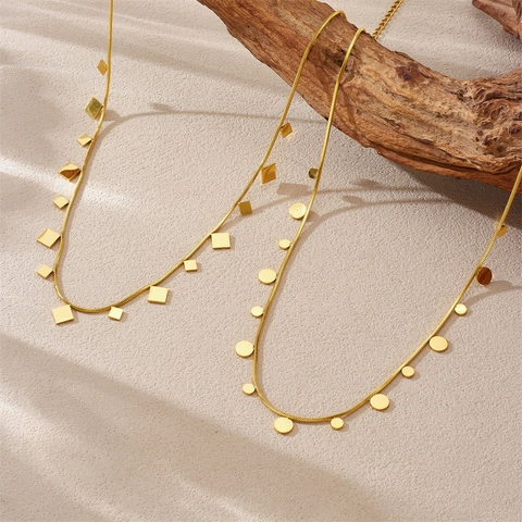 Collana In Acciaio Inossidabile Placcato Oro Con Catena A Serpente E Pendenti Geometrici A Disco Tondi E Quadrati Per Donna