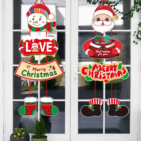 Christmas Door Hanging Banner Cardboard Santa Claus Snowman Festive Holiday Party Home Wall Window Decor