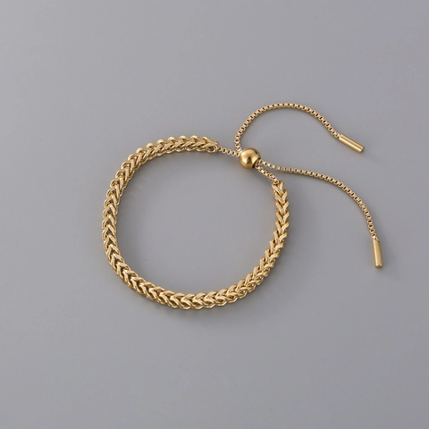 Bracciale Bolo A Catena Di Grano Acciaio Al Titanio Cursore Regolabile Gioielli Geometrici Minimalisti Per Donne Elegante