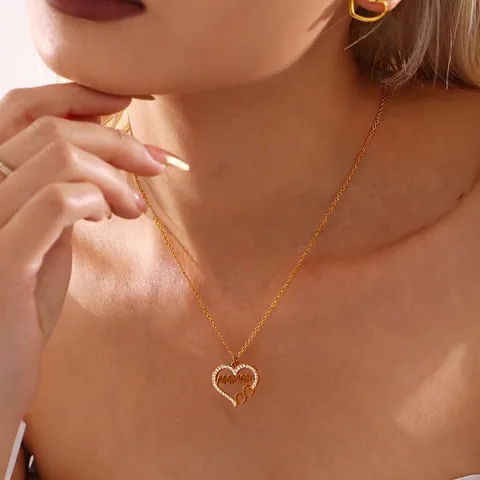 Heart Shape Letter MAMMA Necklace Stainless Steel Zircon Colorful Natural Stone Double Layered Fashion Jewelry For Women