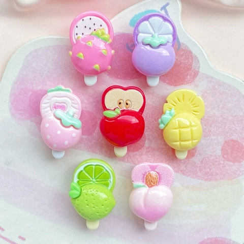 Mini Fruit Popsicle Charms Resin Simulation Food Mixed Strawberry Apple Lemon For DIY Crafts Hair Clips Keychains Sweet Cute