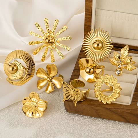 Geometrische Blumen Schmetterling Ringe Edelstahl Verstellbar Offen Retro Böhmischer Mode Schmuck Frauen