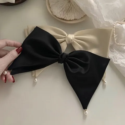 Pasador De Pelo Con Lazo Grande De Satén Y Colgantes De Perlas Artificiales Estilo Francés Elegante Para Mujeres