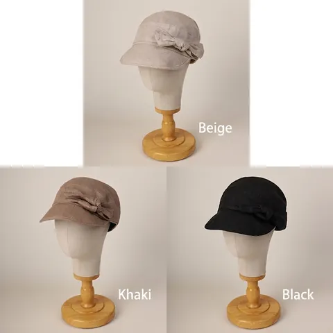 Cappello Newsboy Da Donna Misto Lino Cotone Decorazione Fiocco Traspirante Protezione Solare Regolabile Elegante Retro