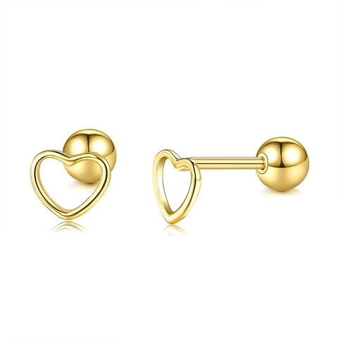 Minimalista S925 Argento Sterling Cuore Traforato Orecchini a Bottone Geometrico Oro Argento Placcato Moda Orecchini Donna Regalo