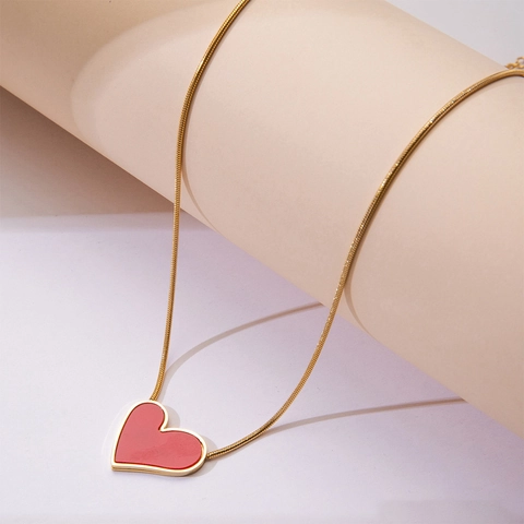 Heart Pendant Necklace Stainless Steel Gold Plated Snake Chain Minimalist Clavicle Jewelry For Women Elegant Simple Style