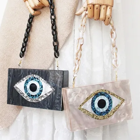 Bolso De Mano De Noche De Acrílico Evil Eye Textura Mármol Bolso Cruzado Con Cadena De Metal Para Boda Fiesta Baile