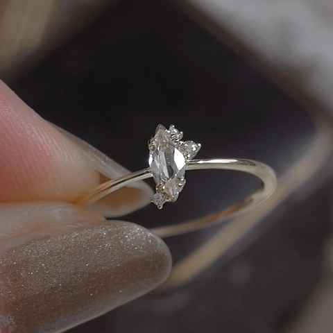 925 Sterling Silver Marquise Rhombus Ring For Women White Gold Plated Minimalist Rhinestone Geometric Jewelry Anniversary Gift