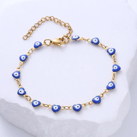 Herz Böser Blick Armband 18K Vergoldet Edelstahl Emaille Glücksbringer Schmuck Für Frauen Verstellbare Kette