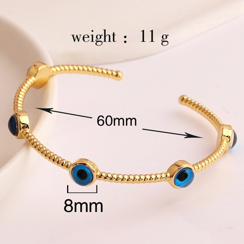 Evil Eye Open Cuff Bracelet 18K Gold Plated Brass Twisted Rope Design Adjustable Bangle Jewelry For Women