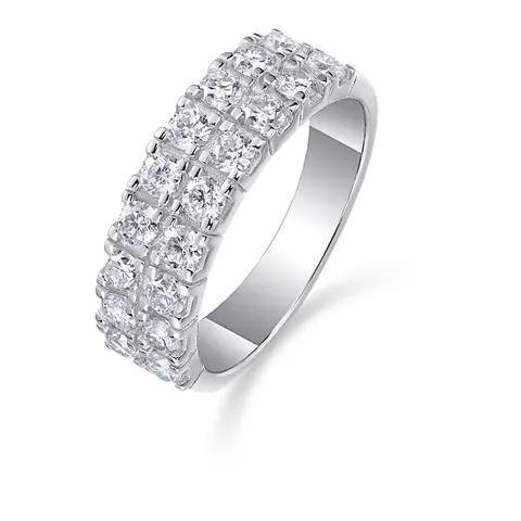 Elegante Anillo de Moissanita de Plata de Ley 925 de Doble Fila para Mujer Brillante Anello de Dedo Incrustado Joyería de Moda para Boda