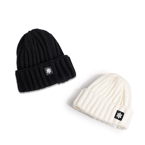 Gorro De Invierno Punto Canalé Acrílico Cálido Cortavientos Parche Copo De Nieve Dobladillo Casual Para Mujeres