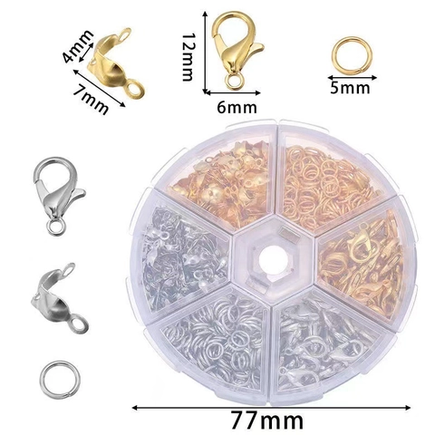 DIY Jewelry Making Kit Zinc Alloy Lobster Clasps Iron Jump Rings Fold Over Cord Ends Tools Pliers Tweezers Handmade Craft Supplies