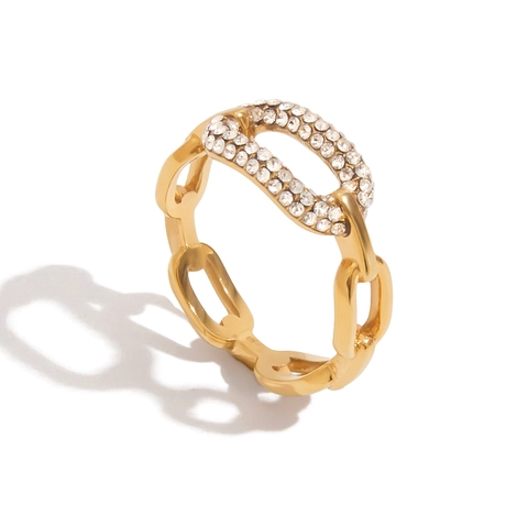 Bague À Maillons En Acier Inoxydable Plaqué Or 18K Géométrique Sertie De Zircone Cubique Bijoux Étanche Pour Femmes