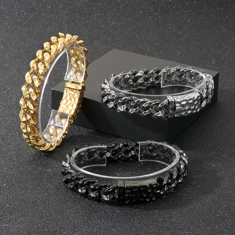 Pulsera De Eslabones Cubanos Para Hombre De Acero Inoxidable 316L Textura Martillada Retro Estilo Punk Industrial Joyería