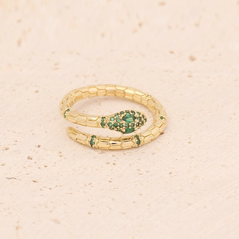 Adjustable Opening Copper Ring Green White Zircon Snake Butterfly Heart Vintage Fashion Jewelry For Women