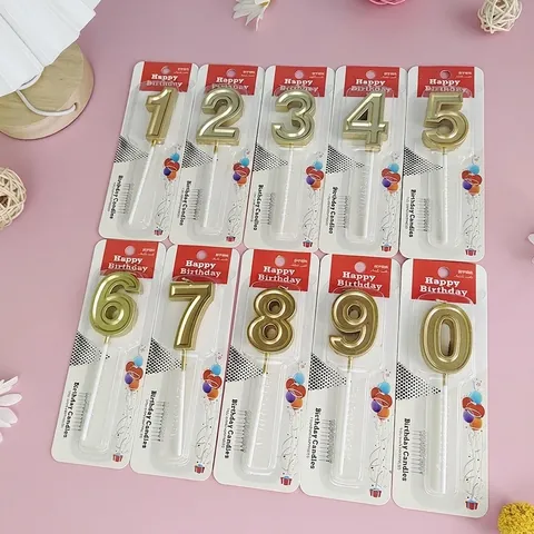 Gouden Nummer Verjaardagskaarsen Glitter Numerieke Taarttopper Lange Steel Voor Feest Verjaardag Viering Elegante Paraffine