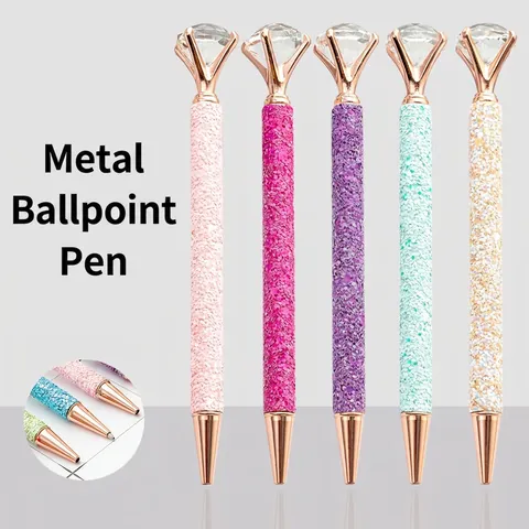 Luxury Ballpoint Pen Large Crystal Diamond Topper Metal Glitter Body Twist Action For Office School Stationery Gift