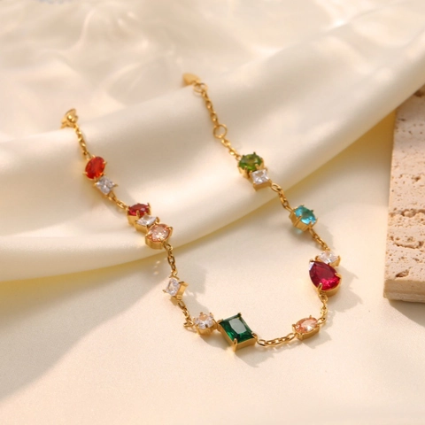 Elegant Stainless Steel Zirconia Bracelet For Women Gold Plated Luxury Multicolor Crystal Link Chain Bracelet Fashion Jewelry