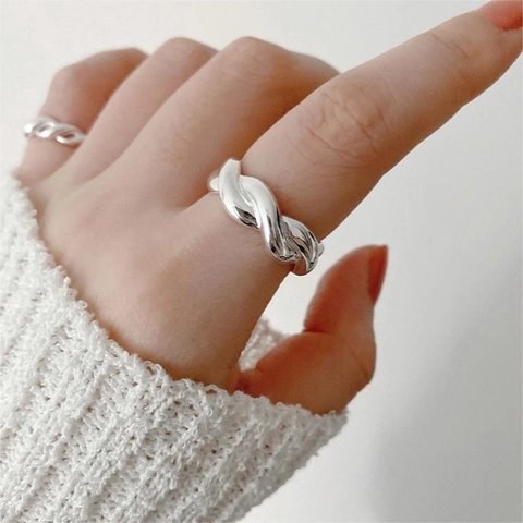 925 Sterling Silver Cross Over Twist Ring Braided Open Adjustable Minimalist Jewelry For Women