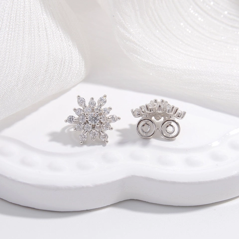 Snowflake Spacer Bead 925 Sterling Silver With Zircon Double Hole Jewelry Making Connector Charm For Bracelet