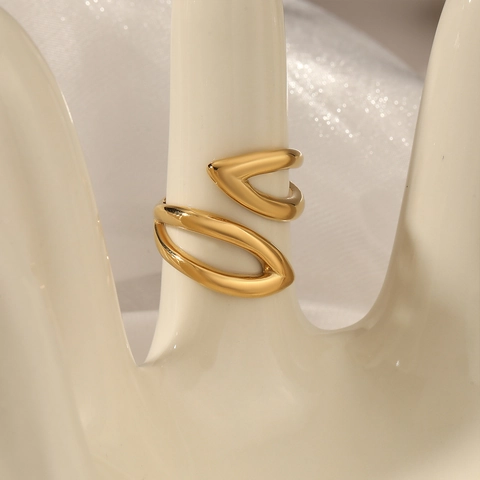 Geometrischer Verstellbarer Ring 316 Edelstahl Minimalistischer Kurvenförmiger Hohler Schmuck Für Frauen Hochglanzpoliert Wasserdicht