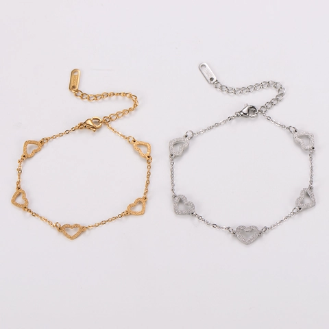 Pulsera De Corazón Hueco Acero Inoxidable 304 Strass Textura Esmerilada Cadena Ajustable Joyería Minimalista Para Mujeres