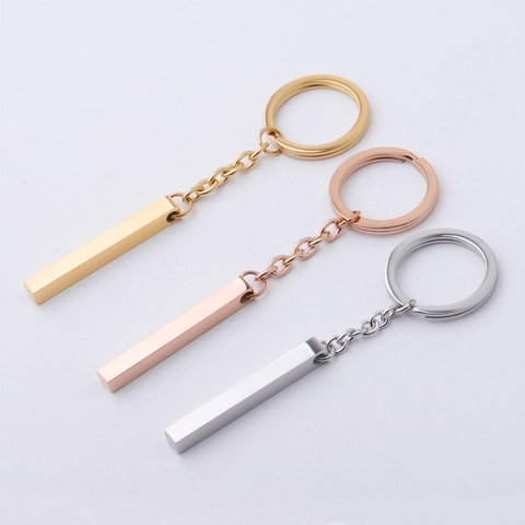 Portachiavi con Ciondolo a Barra Rettangolare in Acciaio Inossidabile Lucido a Specchio Minimalista Metallo Accessorio da Appendere