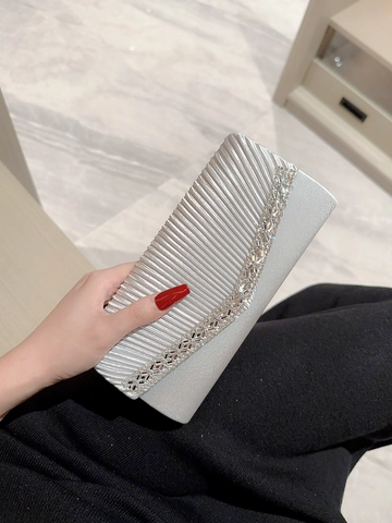 Bolso De Mano De Noche Plisado Satén Diamantes De Imitación Elegante Bolso Brillante Con Correa De Cadena Para Mujer
