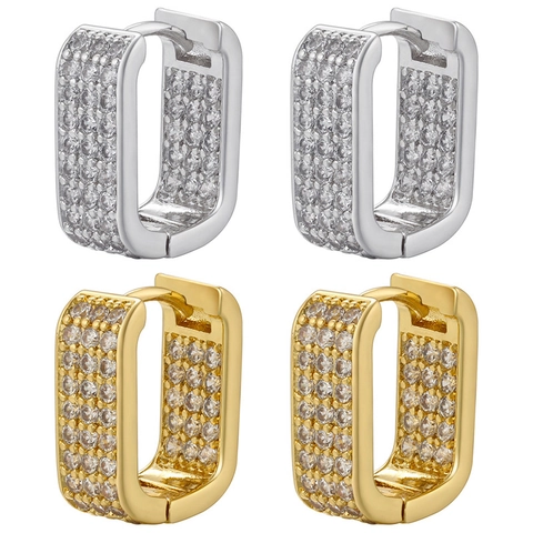 Eenvoudige Franse Stijl Rechthoekige Huggie Hoop Oorbellen Koper Volledige Pave Zirkonia Luxe Dames Sieraden