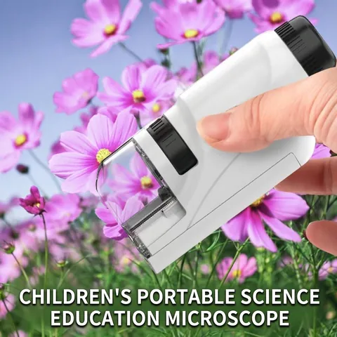 Portable Handheld Optical Microscope Educational Science Toy With LED Light ABS Material For Kids Students