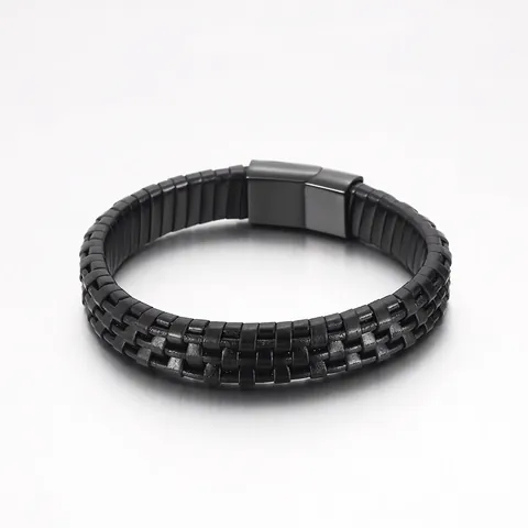 Herren Leder Armband Geflochten Mit Edelstahl Magnetverschluss Minimalistisch Schwarz Vintage Punk Schmuck