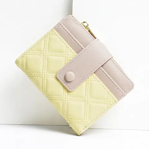 Damen Geldbörse Kurz PU Leder Patchwork Steppmuster Reißverschluss Münzfach Kartenfächer Druckknopf Kleiner Eleganter Geldbeutel