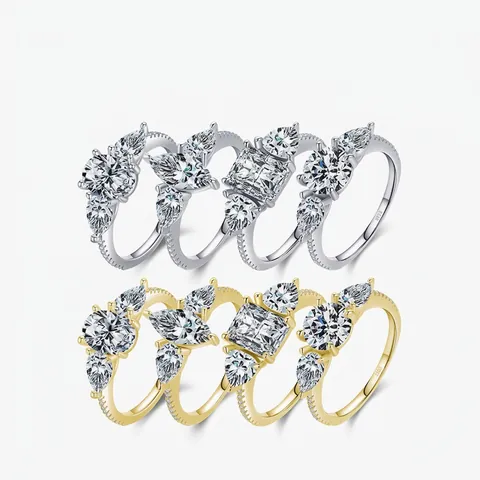 Luxe 925 Sterling Zilveren Drie-Stenen Zirconia Ring Elegant Rechthoekig Rond Geslepen Verlovingsring Trouwring Sieraden Voor Dames
