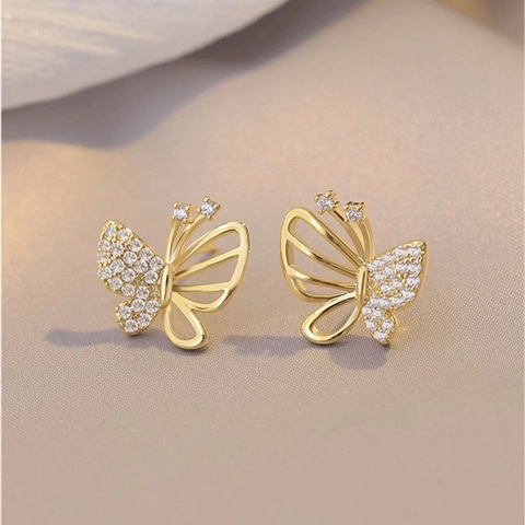 Pendientes De Mariposa Con 925 Sterling Silver Earring Post Cobre Chapado En Oro Asimétrico Hueco Pavé De Circonita