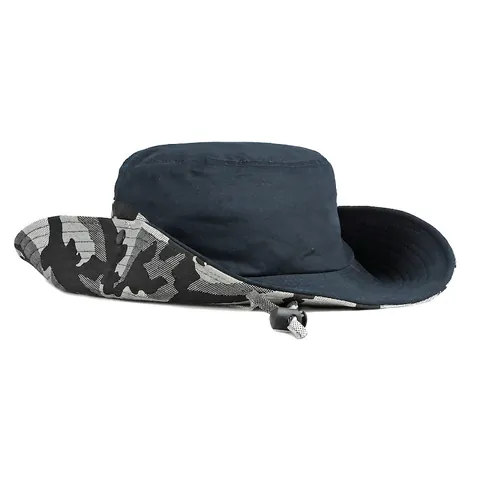 Outdoor Camouflage Bucket Hat Cotton Wide Brim Sun Protection Fishing Hiking Boonie Hat With Windproof Rope For Men