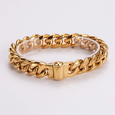 Men's Hip Hop Heavy Cuban Link Bracelet 18K Gold Plated 316L Stainless Steel Polished Punk Jewelry