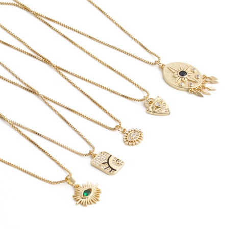 Evil Eye Anhänger Halskette Kupfer Vergoldet Mit Zirkon Bunten Edelsteinen Boxkette Modeschmuck Für Damen
