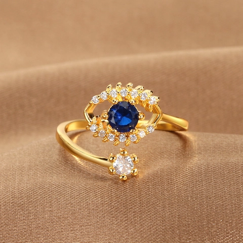 Evil Eye Open Ring Gold Silver Plated Copper Zirconia Adjustable Olive Branch Finger Ring Fashion Jewelry For Women Gift