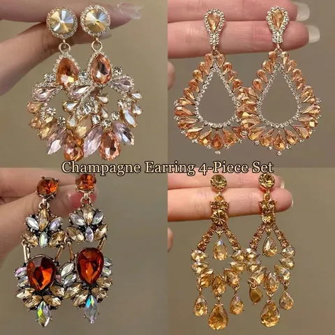 Alloy Rhinestone Waterdrop Dangle Earrings With Silver Earring Post Hollow Geometric Luxury Retro Jewelry For Women