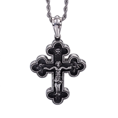 Vintage Kruis Hanger Roestvrij Staal Jezus Religieuze Reliëf Retro Gotische Hip Hop Statement Sieraden Voor Heren Jongens