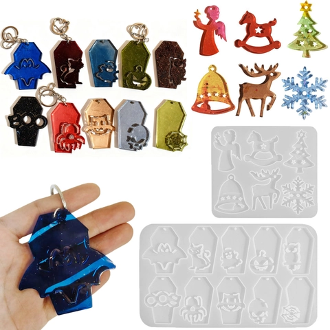 Silicone Mold For DIY Resin Casting Jewelry Pendant Halloween Coffin Christmas Tree Elk Snowflake Crafting Tool