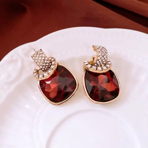 Pendientes Vintage Cuadrados De Cristal Y Strass Con Poste De Plata Estilo Palacio Retro Tono Dorado Joyería Mujer